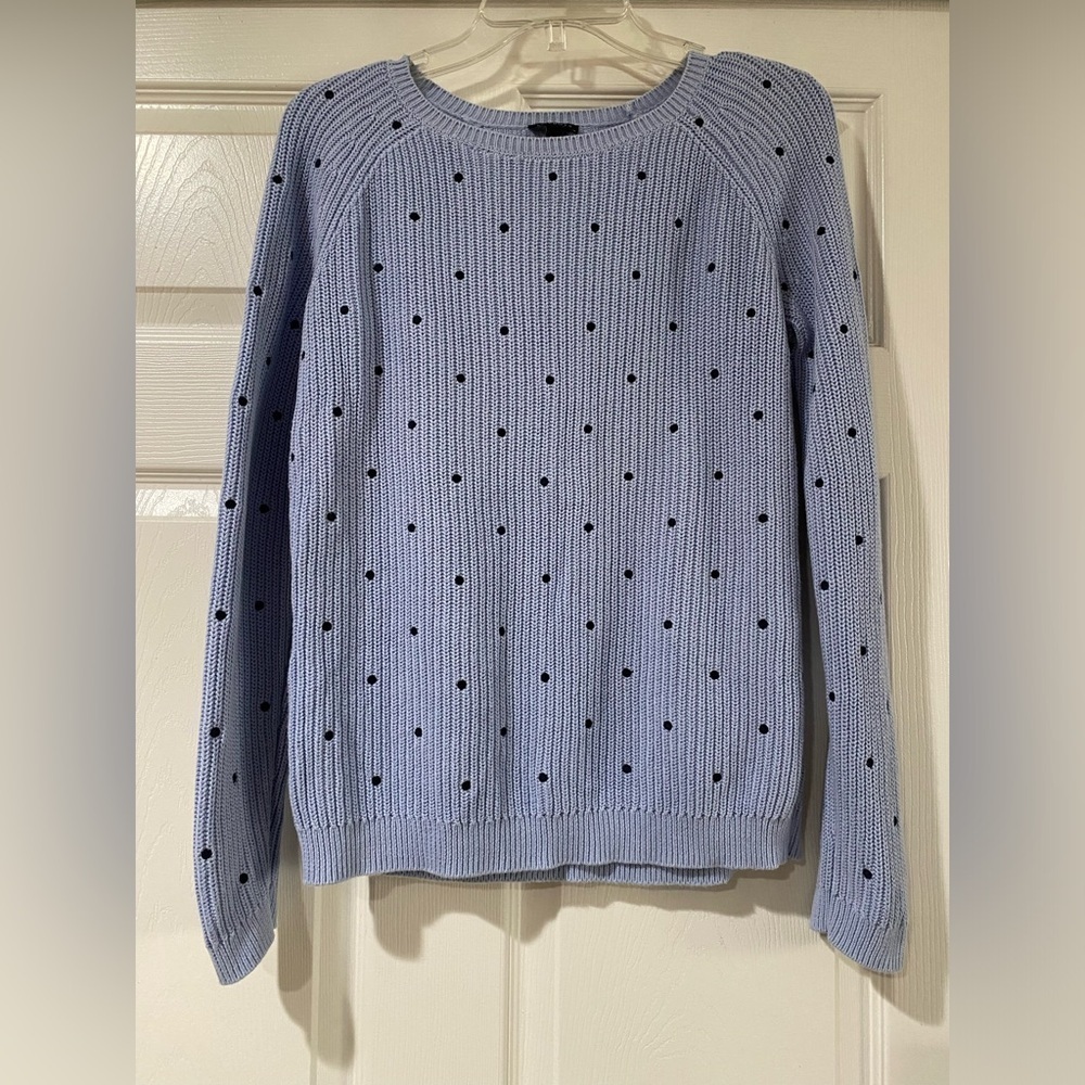 Talbots Sweater Women's Size Xs Blue Polka Dot Pullover Ribbed Knit Cotton